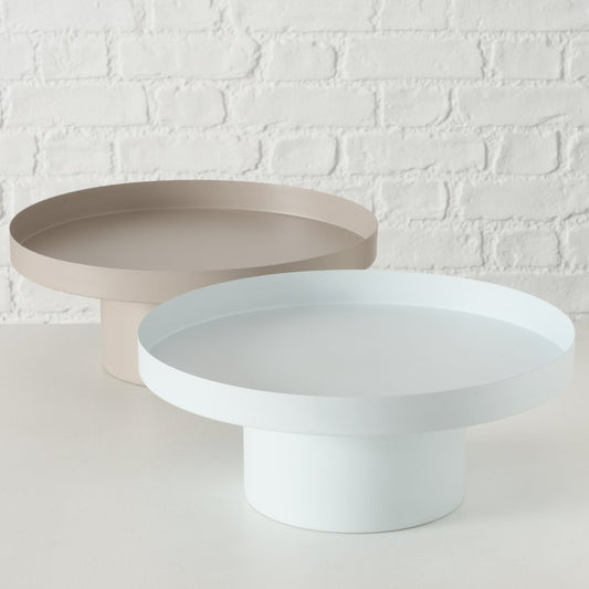 Metall Tablett SAMONA 25cm mit Fuß beige