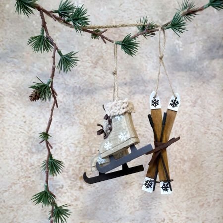 Chic Antique Holz Anhänger Schlittshuhe / Ski 9 cm