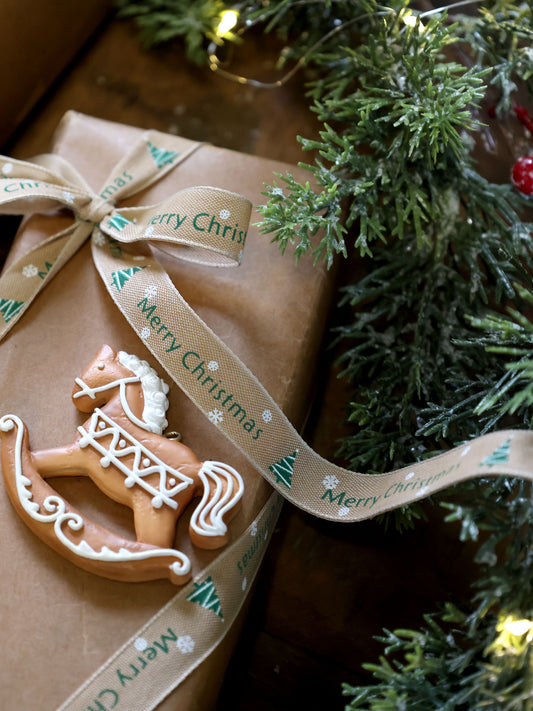 Chic Antique Geschenkband MERRY CHRISTMAS latte/grün