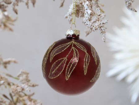 Chic Antique Weihnachtskugel Glas rot mit Blättern
