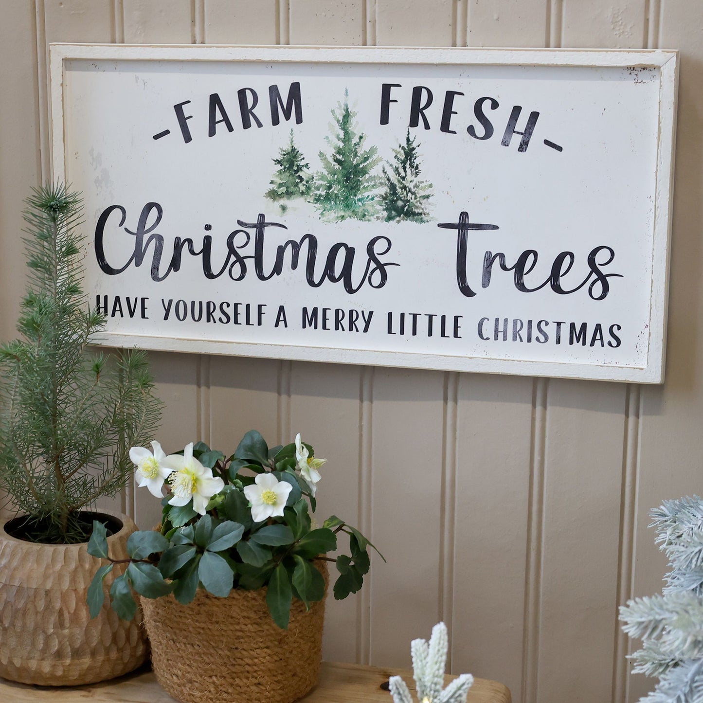 Chic Antique Holzschild FARM FRESH CHRISTMAS TREES, 61 cm