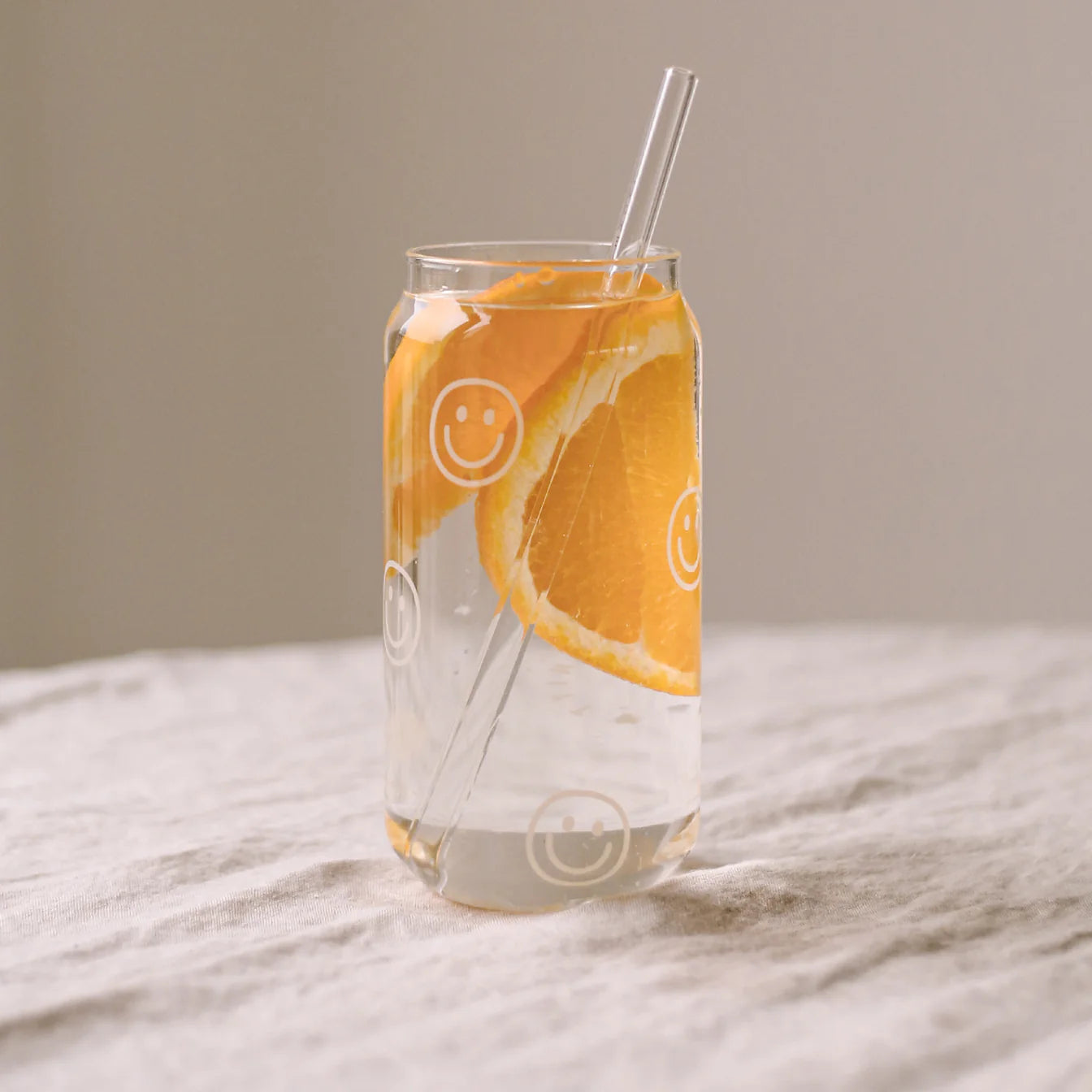 Eulenschnitt hohes Trinkglas SMILEYS weiß