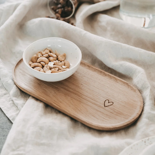 Eulenschnitt ovales Tablett Holz Herz