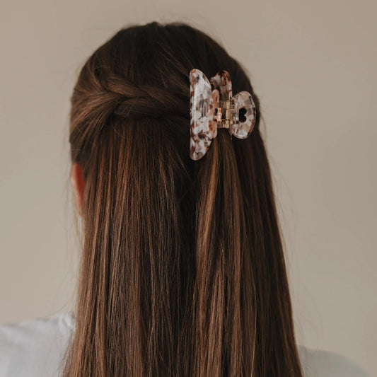 Eulenschnitt Haarspange groß HERZ Almond braun weiß