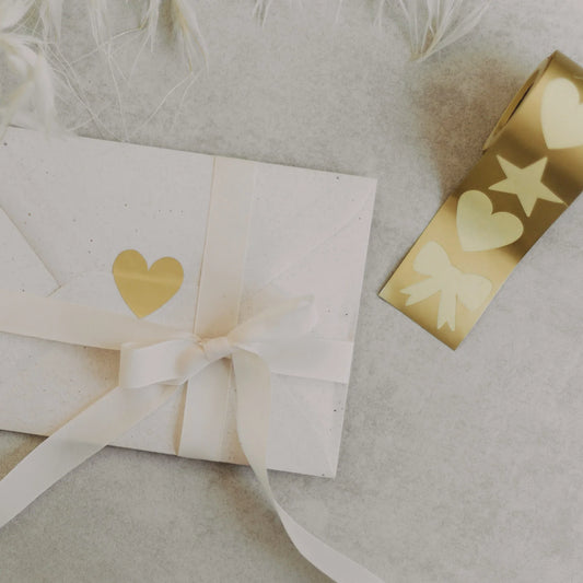 Eulenschnitt Sticker gold Stern, Herz und Schleife