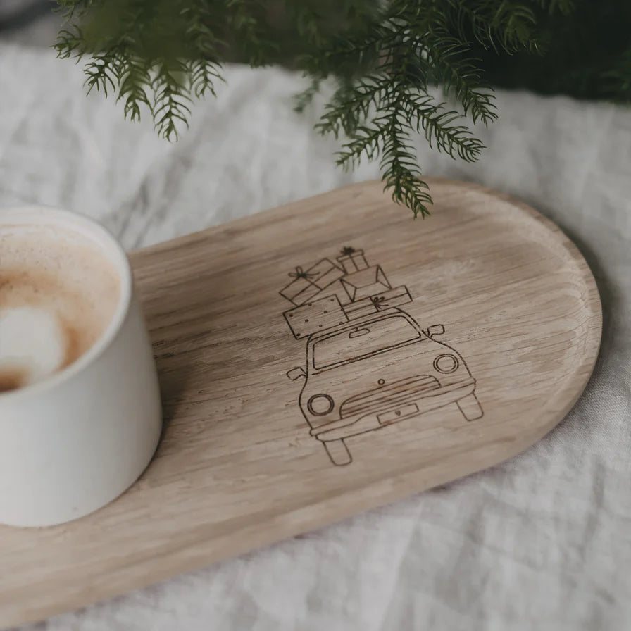 Eulenschnitt ovales Tablett Holz Weihnachten, verschiedene Ausführungen