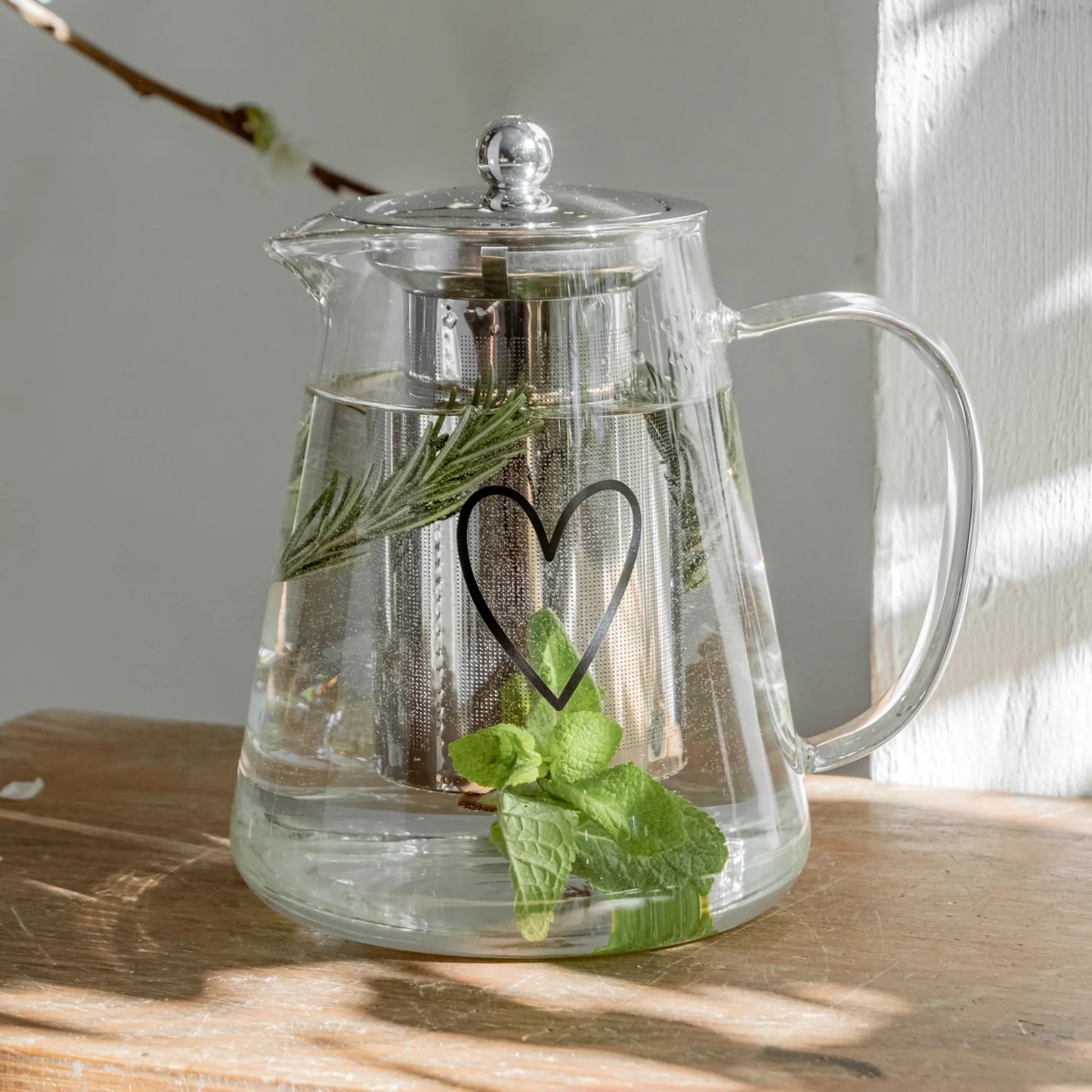 Eulenschnitt Teekanne HERZ Glas mit Sieb 1,2 Liter