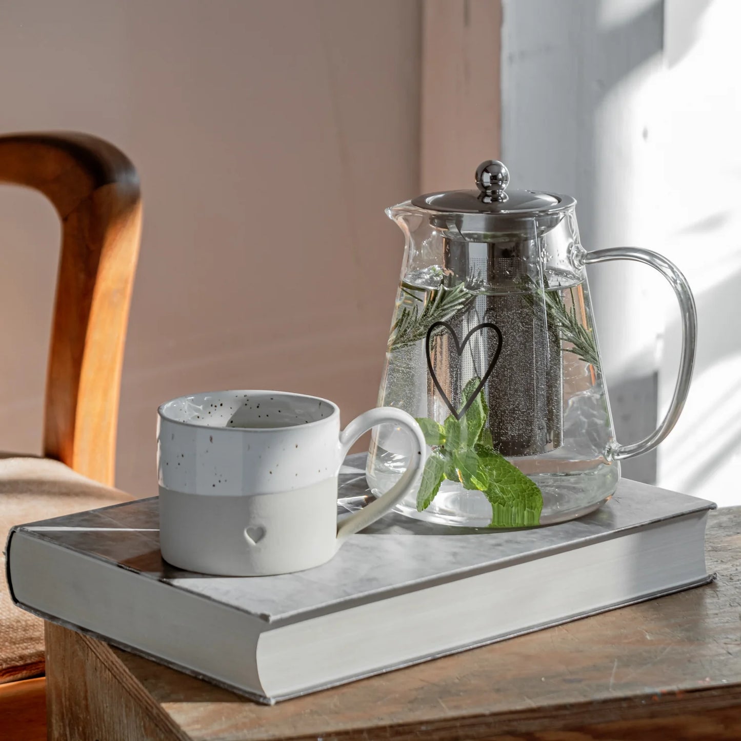 Eulenschnitt Teekanne HERZ Glas mit Sieb 1,2 Liter