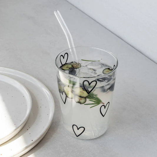 Eulenschnitt Trinkglas HERZEN schwarz