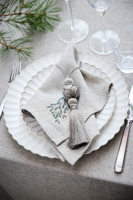 Lene Bjerre Stoffserviette MISSINE Mistelzweig Leinen