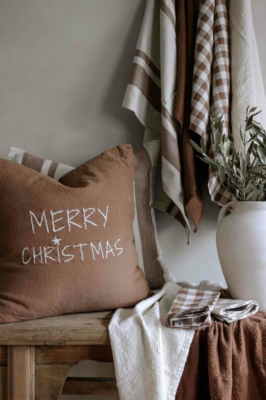 Majas Cottage Kissenhülle MERRY CHRISTMAS zimtbraun