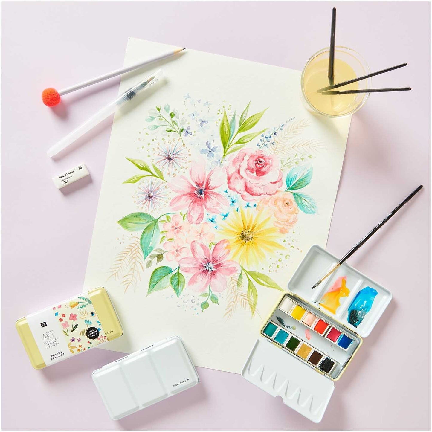 Rico Design Aquarell Farbkasten 12 Farben PASTEL