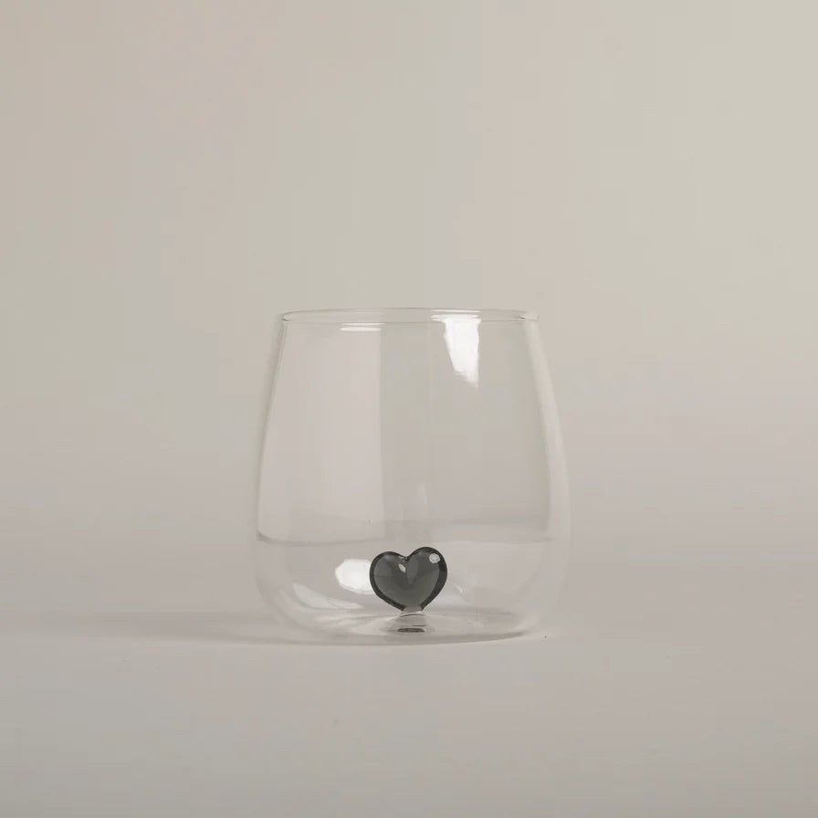 Eulenschnitt Trinkglas mit Herzfigur schwarz