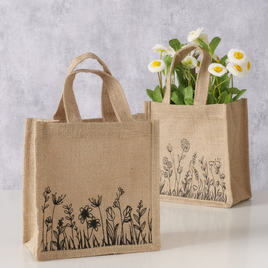 Jute Tasche Blumen 21 x 20 x 11 cm