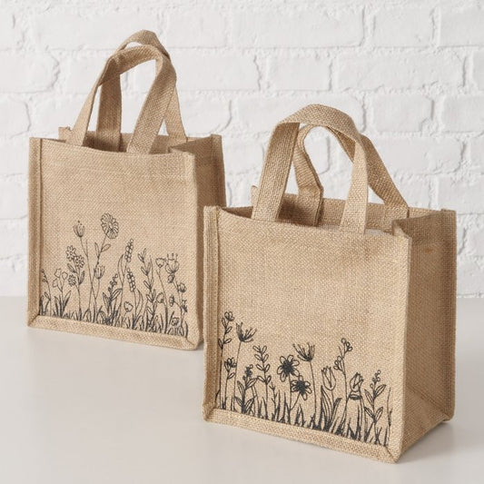 Jute Tasche Blumen 21 x 20 x 11 cm