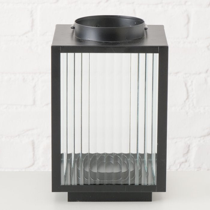 Laterne OPTICA schwarz mit geriffeltem Glas, verschiedene Größen