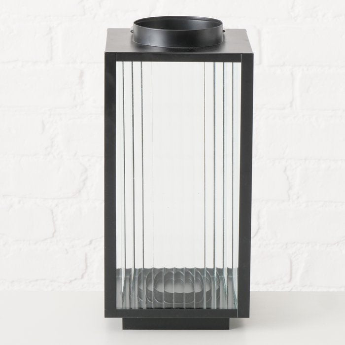Laterne OPTICA schwarz mit geriffeltem Glas, verschiedene Größen