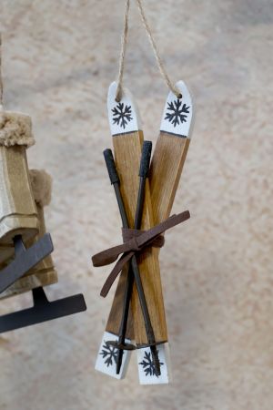 Chic Antique Holz Anhänger Schlittshuhe / Ski 9 cm