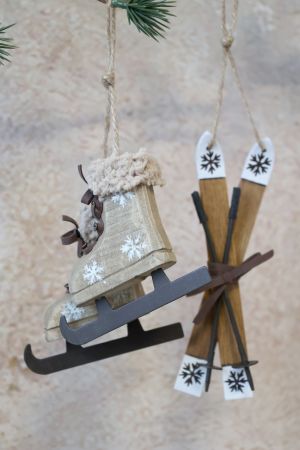 Chic Antique Holz Anhänger Schlittshuhe / Ski 9 cm