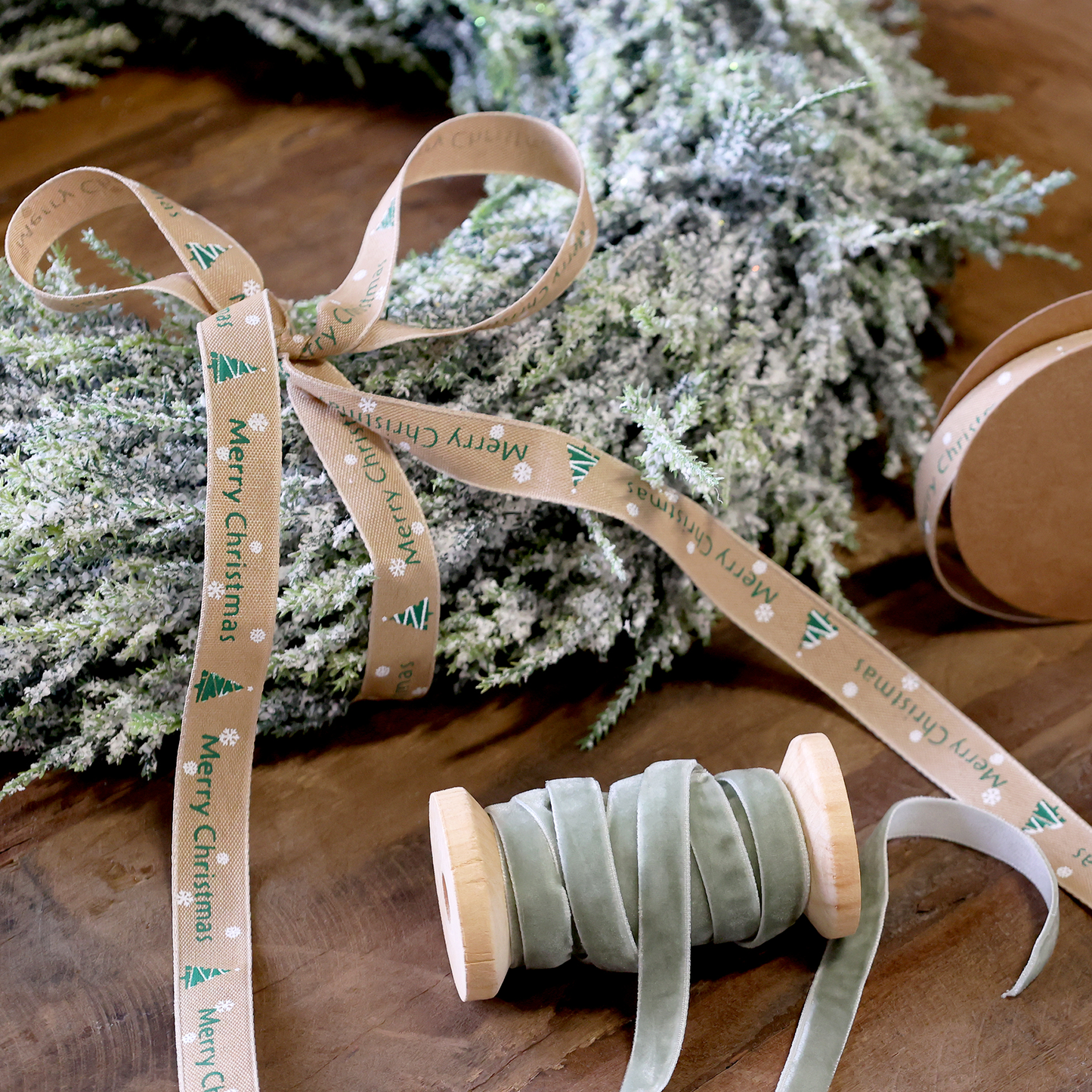 Chic Antique Geschenkband MERRY CHRISTMAS latte/grün
