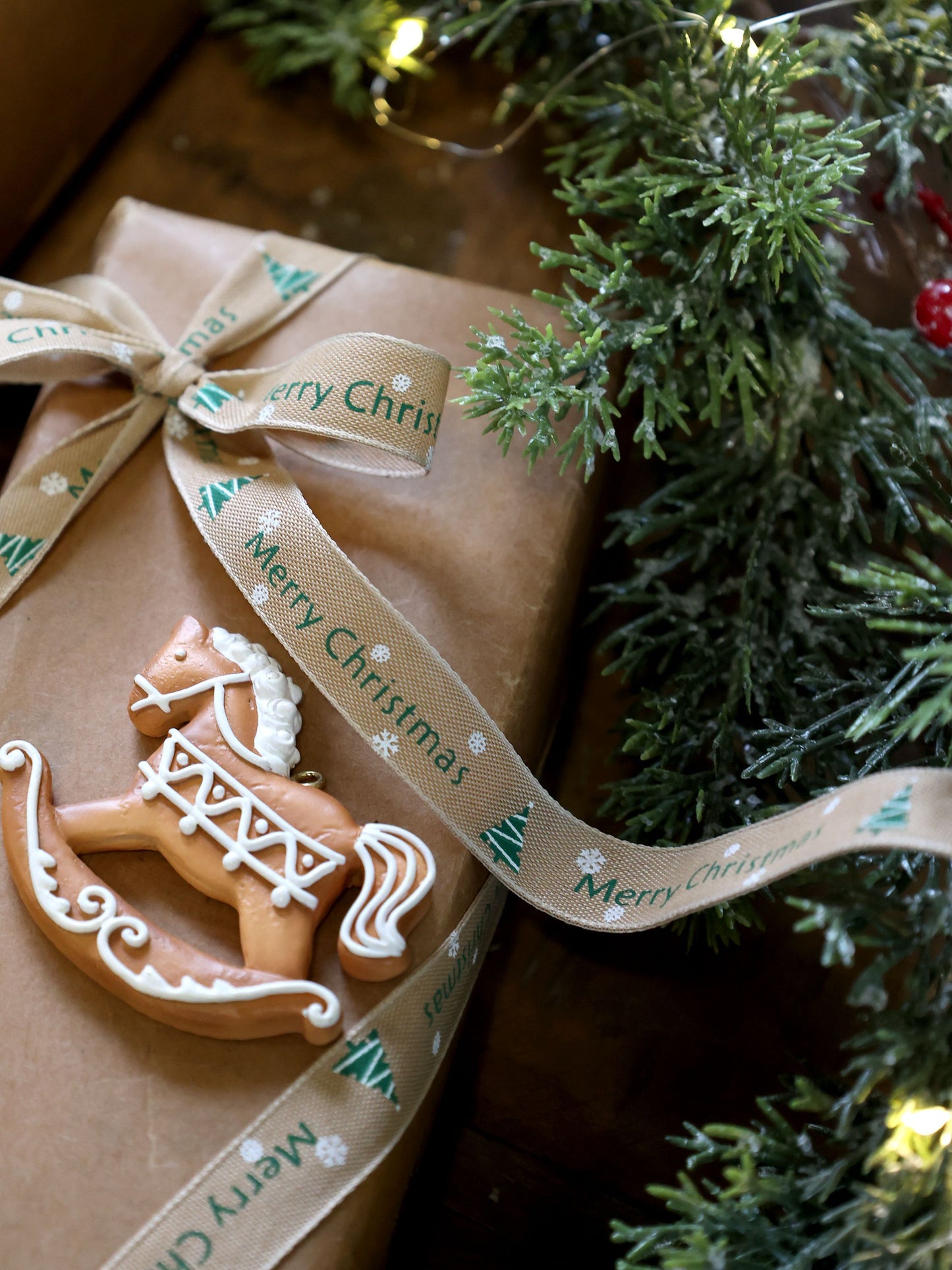 Chic Antique Geschenkband MERRY CHRISTMAS latte/grün