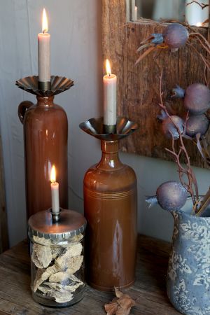 Chic Antique Kerzenhalter Glas mit Deckel für dünne Stabkerzen