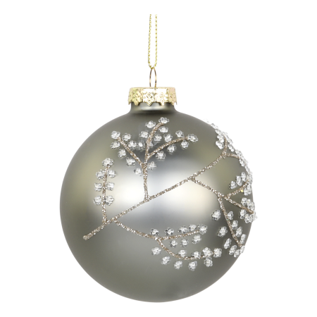 Chic Antique Weihnachtskugel Glas grün Beerenzweig