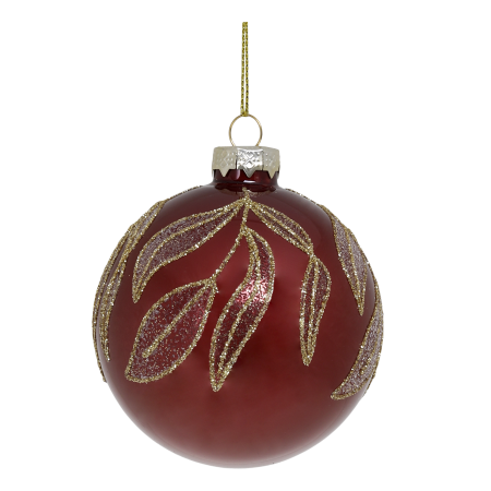 Chic Antique Weihnachtskugel Glas rot mit Blättern