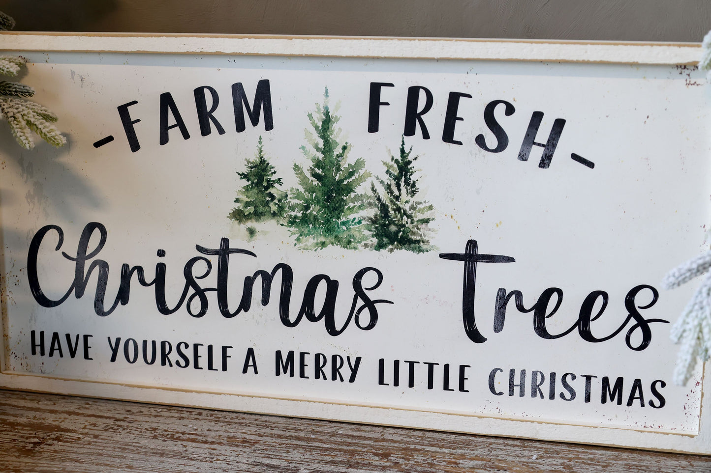 Chic Antique Holzschild FARM FRESH CHRISTMAS TREES, 61 cm