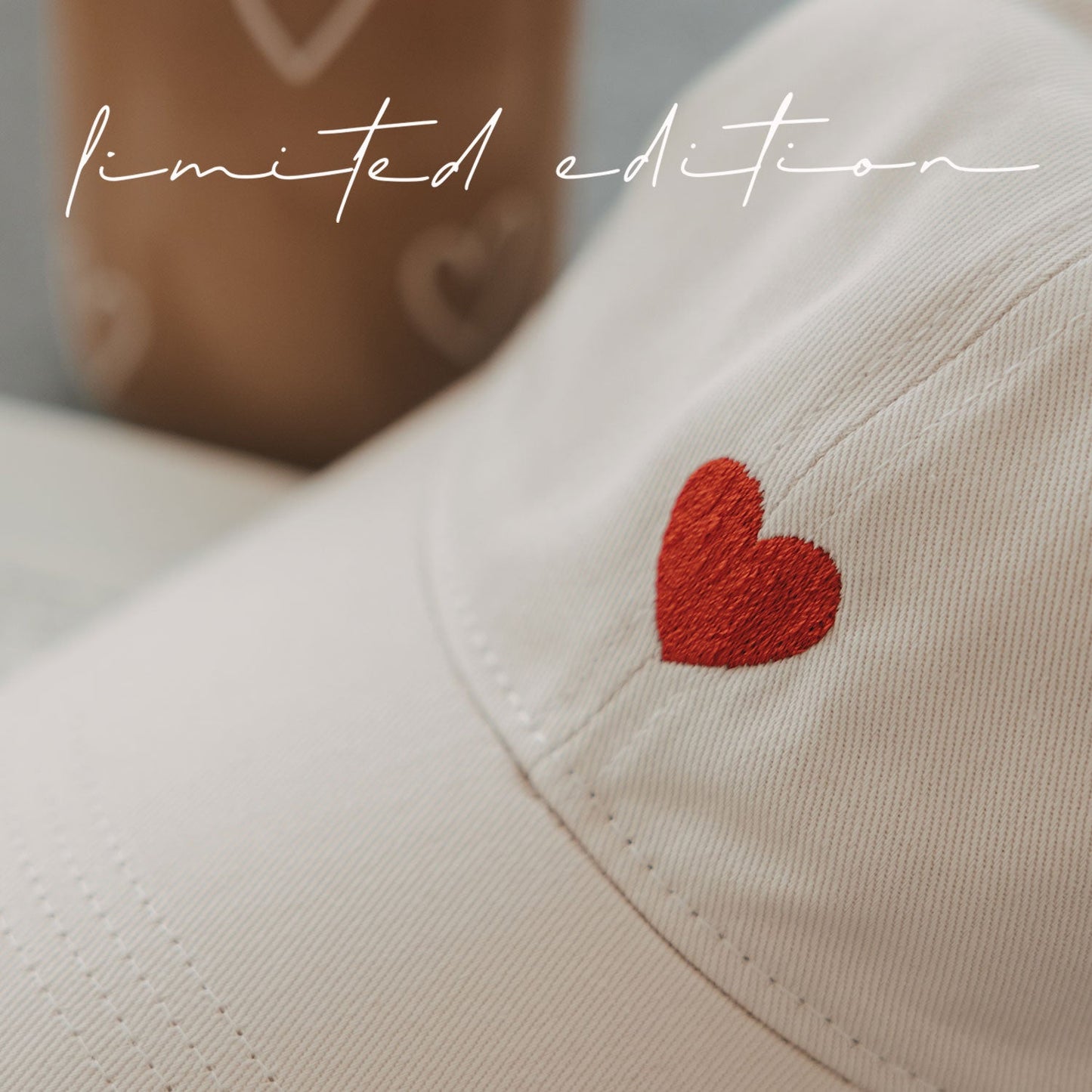 Eulenschnitt Cap OH HAPPY DAY beige rotes HERZ limited Edition