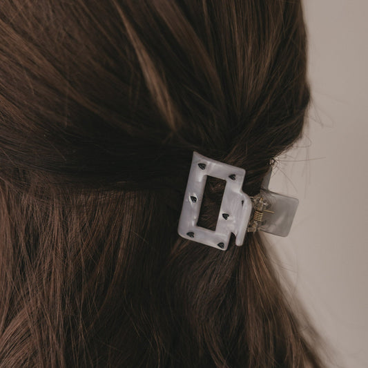 Eulenschnitt Haarspange eckig klein HERZEN schwarz Pearl