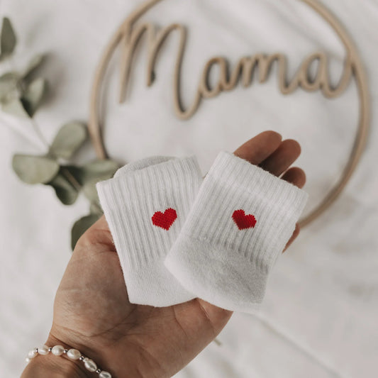Eulenschnitt Baby Socken HERZ rot