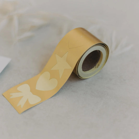 Eulenschnitt Sticker gold Stern, Herz und Schleife