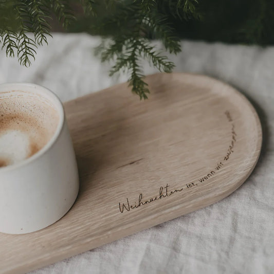 Eulenschnitt ovales Tablett Holz Weihnachten, verschiedene Ausführungen
