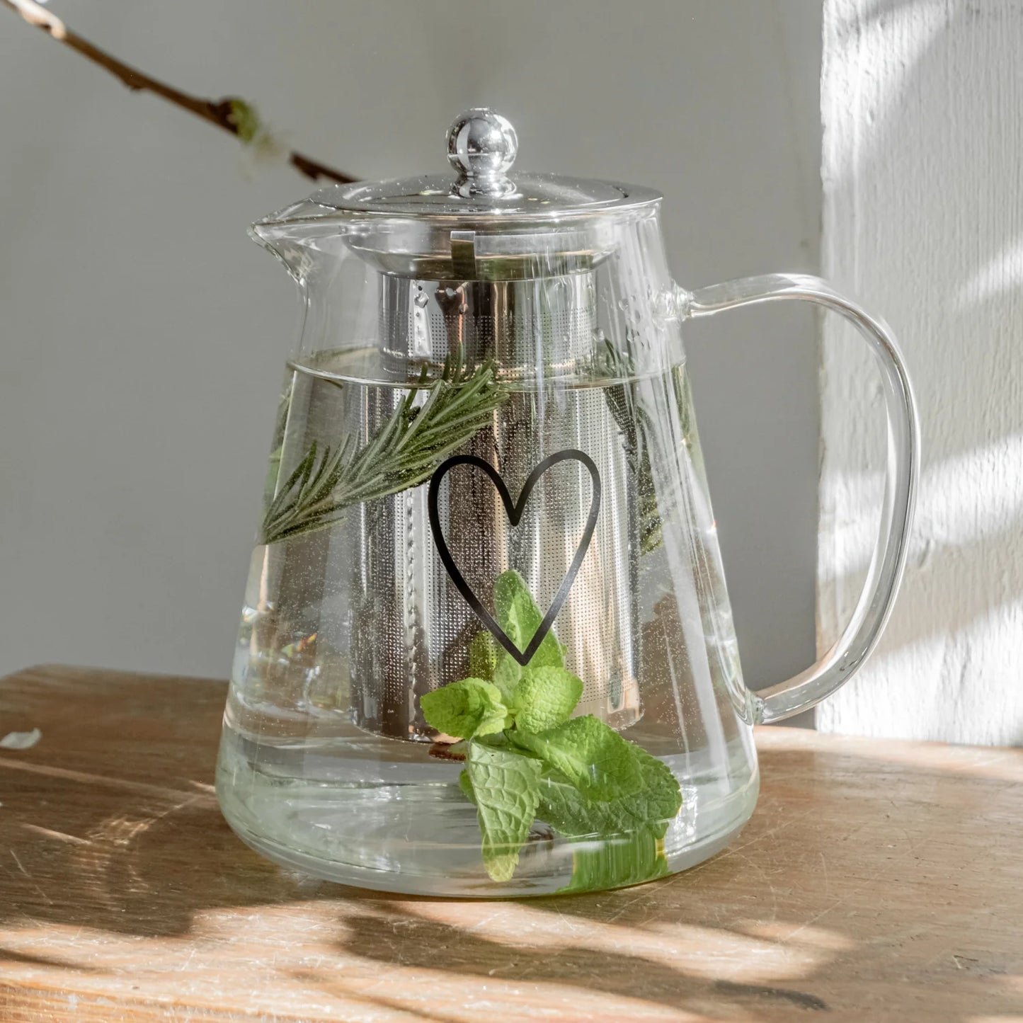 Eulenschnitt Teekanne Glas mit Sieb