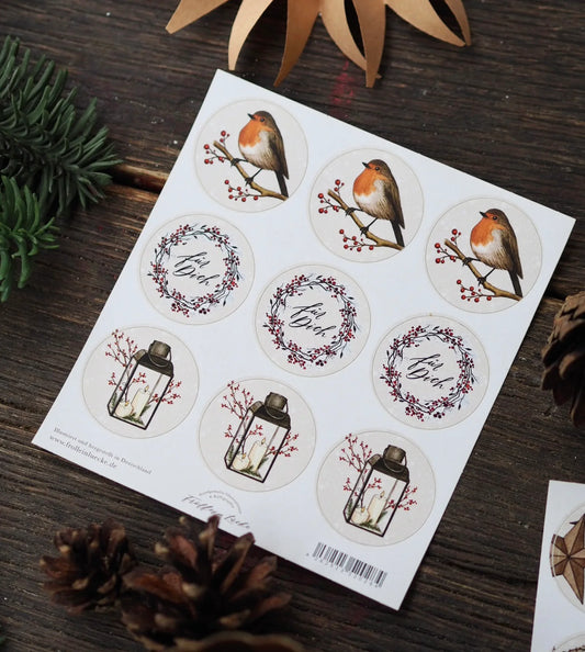 Frollein Lücke Sticker Vogel, Kranz, Laterne