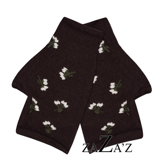 Handschuhe FLOWERS fingerlos mit Blumen Stickerei, verschiedene Farben
