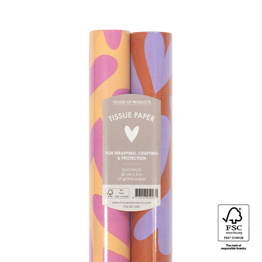Seidenpapier HEARTS 50cm x 5m, Set 2 Stk.