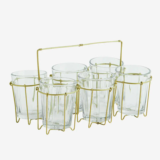 Madam Stoltz Glaskorb gold mit 6 Gläsern